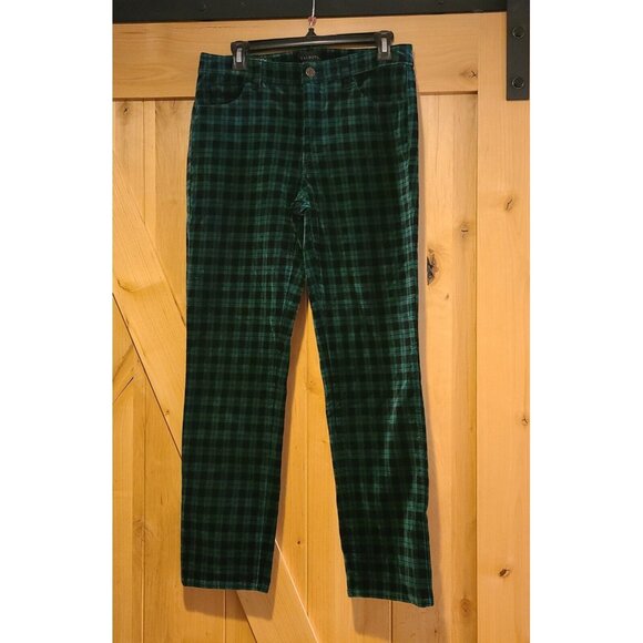 TALBOTS Women's Size 6P Green Checkered Velveteen Straight Leg Pants Stretch - Picture 1 of 13